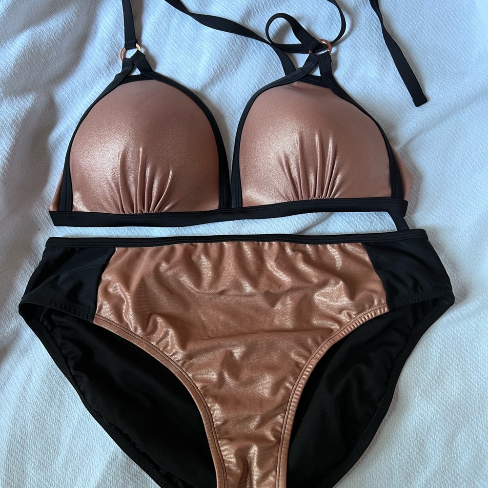 Black & Bronze Bikini Top